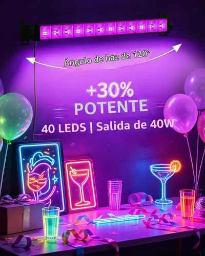 Vista 7 de Barra de Luz Negra de 40W, Luz Negra LED con Cable de 6 Pies e Interruptor, Luces Negras para Fiesta Fluorescente, Halloween, Cumpleaños, Pintura