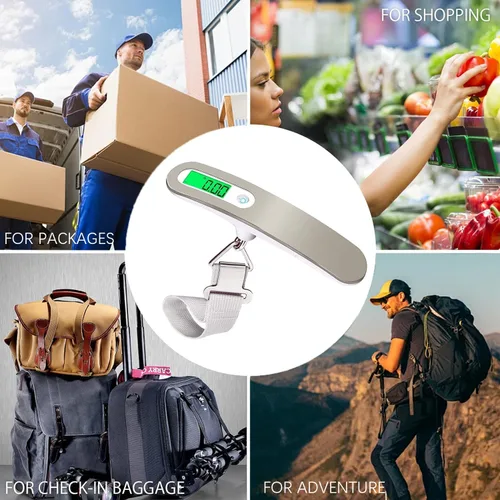 Vista 5 de Báscula de viaje digital recargable con correa para equipaje y maleta, peso máximo de hasta 110 libras110.2 lbs y diseño de pantalla LCD, puerto USB