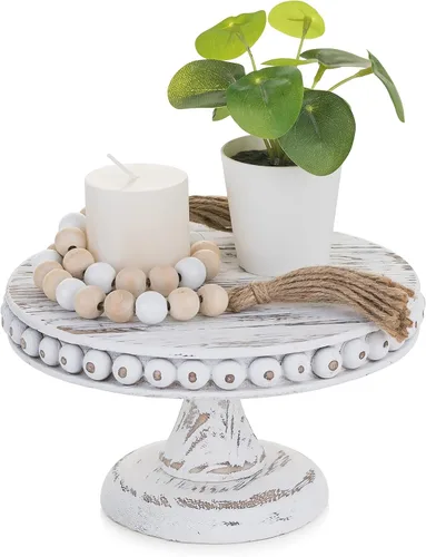 Vista 10 de Hanobe Soporte para Tartas de Madera Pequeño: Soporte de Pedestal para Cupcakes de 8 Pulgadas, Elevador de Exhibición de Postres Rústico Envejecido
