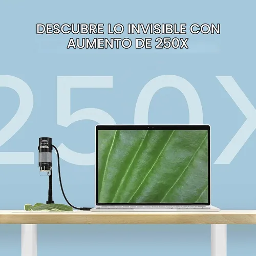 Vista 2 de Plugable - Microscopio digital USB 250x, cámara micro de 2 Mpx con brazo flexible y soporte - Microscopio USB y USB-C portátil, compatible