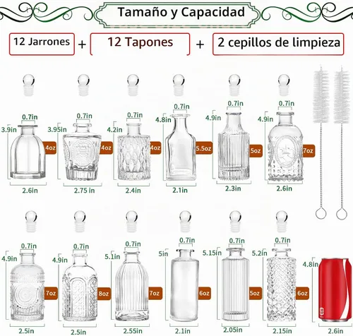 Vista 2 de Botellas de vidrio transparente con tapas, jarrones a granel, juego de 12 mini jarrones de flores para decoración de mesa, botella pequeña