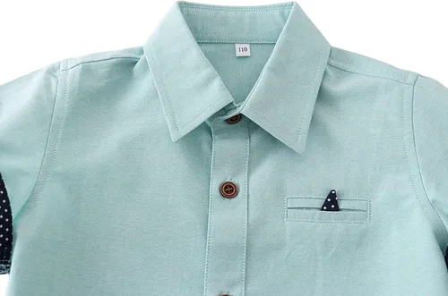 Vista 4 de Boys' Button Down Short Sleeve Shirts Toddler Solid Oxford Shirt with Pocket School Uniform Dress Shirt