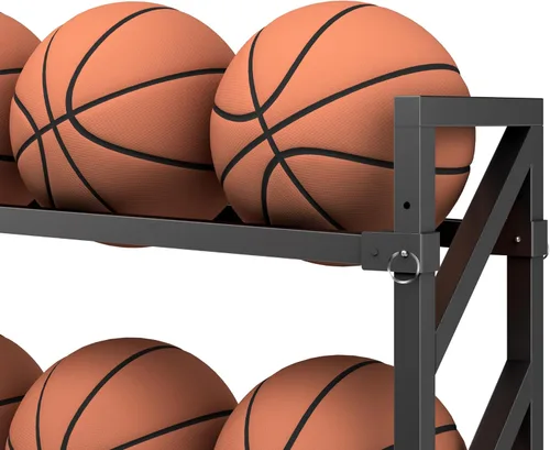 Vista 7 de Murray Sporting Goods Estante de baloncesto premium Carrito de bolas resistente de 3 niveles y 15 bolas con ruedas Pin de caída para preferencia