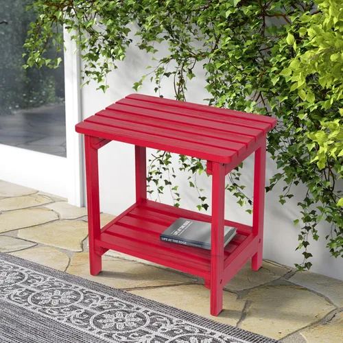 Vista 7 de Shine Company Providence - Mesa auxiliar rectangular de madera maciza, mesa de patio Adirondack para exteriores, color rojo chile Rojo (Chili Red)