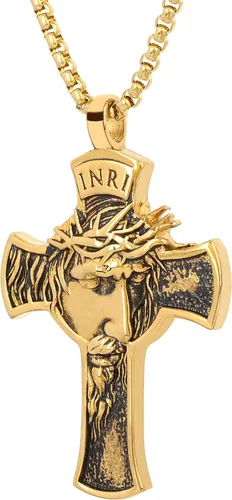 Vista 8 de Colgante de cruz de Jesús para espejo retrovisor de coche, accesorios de decoración, collar de cruz de acero inoxidable, regalo cristiano