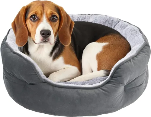 Vista 7 de Amazon Basics Cama redonda para perros pequeños, camas para gatos de interior, cama lavable para cachorros con cojín de felpa suave, parte inferior