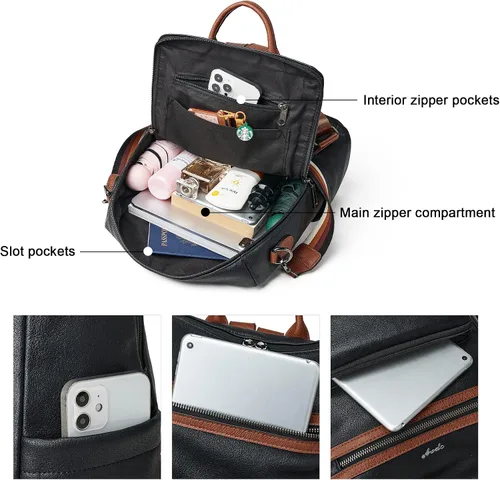 Vista 35 de OPAGE - Mochila de cuero para mujer, con borla de moda, bolso de hombro, mochila grande, bolsa de viaje, gris, L