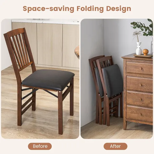 Vista 6 de TANGZON Folding Chairs 2/4 Pieces Rubber Wood Padded Dining Chairs with PVC Leather Exterior and Backrest for Home Kitchen Office Upholstered Guests