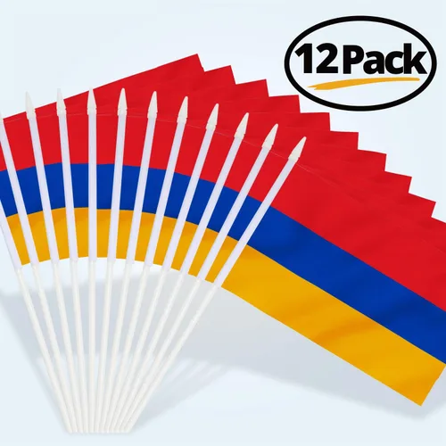 Vista 6 de Anley Mini bandera de Armenia - Paquete de 12 banderas armenias pequeñas en miniatura de mano en barra, resistentes a la decoloración