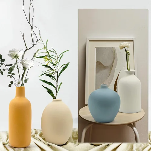 Vista 2 de Juego de 4 jarrones de cerámica, jarrones pequeños para flores secas y hierba de pampas, jarrón para decoración del hogar, decoración moderna