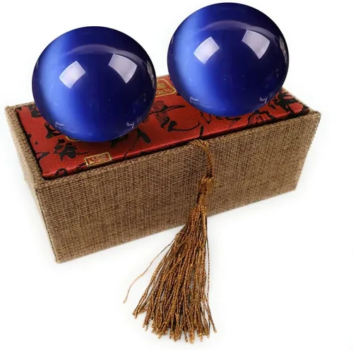 Vista 10 de Bolas artificiales de cristal Baoding de ojo de tigre de gato verde de 2 pulgadas, bolas de terapia de manos, bolas de estrés para aliviar