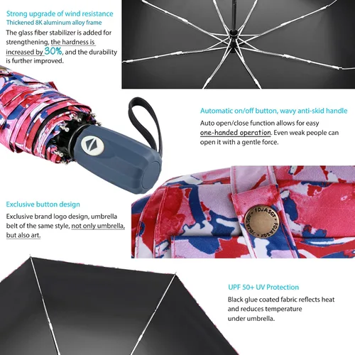 Vista 5 de FDJASGY Paraguas de viaje plegable compacto con protección UV, cierre automático, paraguas de lluvia plegable compacto para mujeres y hombres