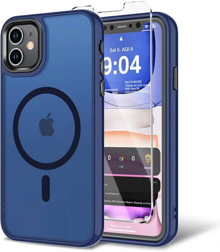 Vista 176 de Funda para iPhone 11 con protector de pantalla, compatible con MagSafe, ultra delgada, translúcida, mate, a prueba de golpes, color negro
