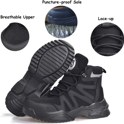 Vista 3 de SUADEX Botas con punta de acero para hombre, botas de construcción de trabajo indestructibles, botas de seguridad de trabajo para hombres, botas
