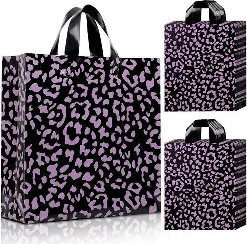 Vista 10 de Woanger 100 bolsas de compras de leopardo de plástico con estampado de guepardo, bolsa de regalo de leopardo para pequeñas empresas, fiesta