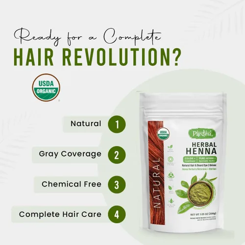 Vista 5 de Pardesi Henna orgánica natural 7.05 oz - Tratamiento natural para el cabello y acondicionador Halal, sin OMG, vegano Sin químicos