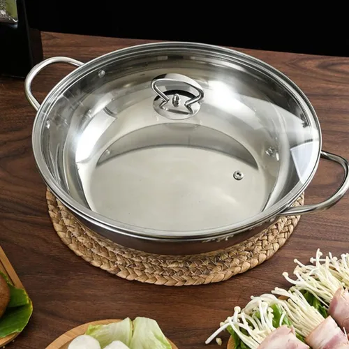 Vista 7 de 1 set de acero inoxidable doble olla caliente estilo chino doble sabor olla caliente asas cómodas diseño anti-quemaduras para reuniones de invierno