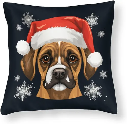 Vista 13 de Divertidas fundas de almohada de satén de Navidad con diseño de perro y cocker spaniel con gorro de Papá Noel, copos de nieve, decoración