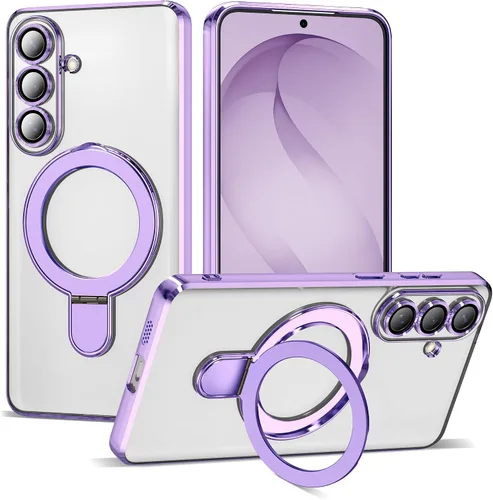 Vista 9 de Funda compatible con Samsung Galaxy S24 Plus con soporte de anillo magnético [compatible con Mag-Safe] protector de lente de cámara chapado Dorado