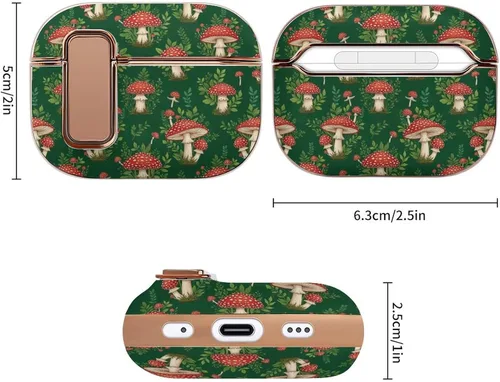 Vista 2 de Funda de plástico compatible con Airpods Pro 2, hongos de puntos rojos, piel protectora con bloqueo
