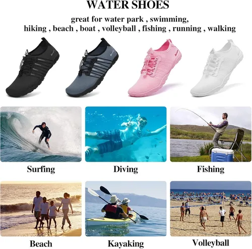 Vista 5 de Racqua Zapatos de agua de secado rápido, descalzos, acuáticos, deportes, playa, piscina, natación, surf, buceo, para hombres y mujeres