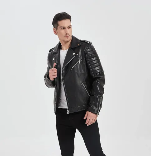 Vista 3 de BANMAXDD Men's Faux Leather Jacket QUALITY Black Waterproof Windproof Multi-pocket Biker Jacket Casual Warm Winter Coat