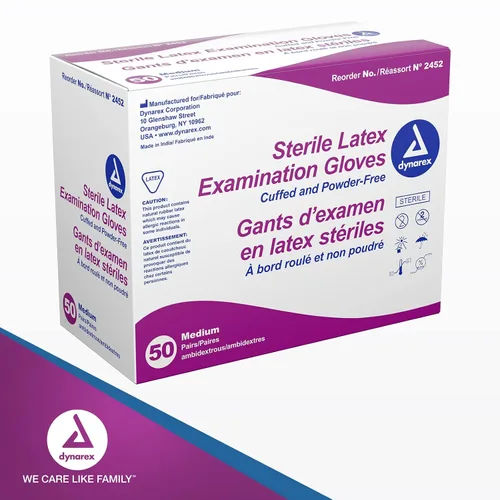 Vista 7 de Dynarex Guantes de examen de látex desechables estériles, sin polvo, empaquetados estérilmente en pares, uso médico y sanitario profesional, clínica