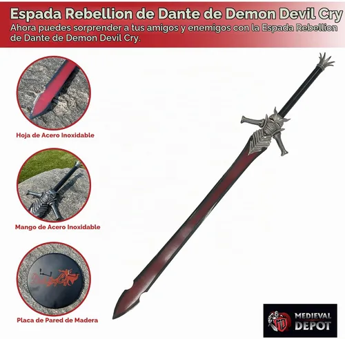 Vista 3 de MedievalDepot Dante's Rebellion Espada (Devil May Cry) - Hoja negra y roja de 37 pulgadas, acero inoxidable
