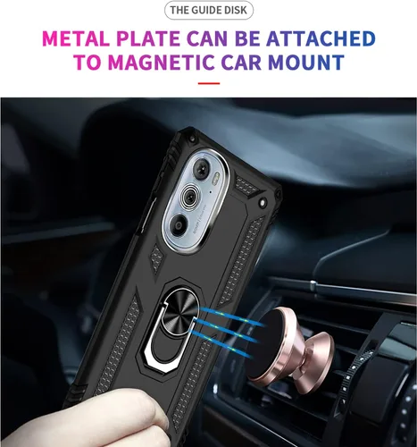 Vista 3 de Funda TJS para Motorola Edge Plus 2022/Moto Edge+ 5G UW 2022 (negro) Con protector de pantalla de vidrio templado Anillo de metal Kickstand