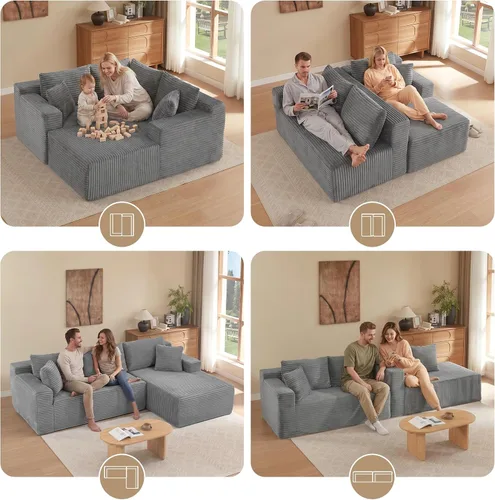 Vista 3 de Sofá sin hueso, sofás seccionales de 102.4 pulgadas para sala de estar con sofá en forma de L Sofá Cloud seccional con diván, sofá modular de nube