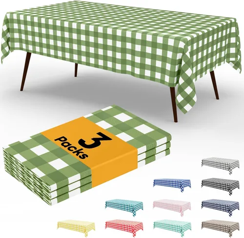 Vista 38 de Smiry Paquete de 3 Manteles Desechables de Cuadros Gingham Color Caqui - 54" x 72" Mantel de Plástico de Servicio Pesado, Cubiertas de Mesa