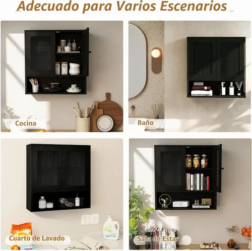 Vista 4 de Gabinete de pared del cuarto de baño, botiquín de la rota montado Ratán negro