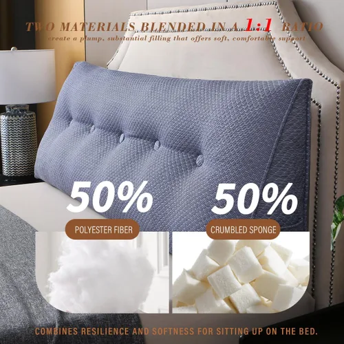 Vista 4 de Almohada de Cuña para Cabecero de Cama, Almohada de Cabecero Twin para Dormitorio para Sentarse, Leer, Relajarse, Almohada de Respaldo con Funda Azul