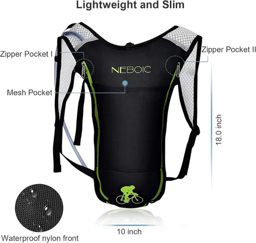 Vista 2 de Neboic Paquete de 2 mochilas de hidratación con bolsa de hidratación de 2 litros. Mochila ligera de agua que mantiene el agua fresca hasta 4 horas