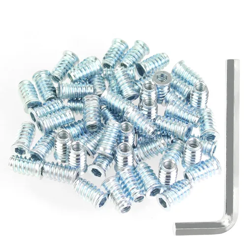 Vista 17 de Juego de 142 piezas: Insertos roscados de 1/4"-20 (10mm, 15mm, 20mm, 25mm), tuercas e insertos de madera para tornillos de muebles de madera, azul
