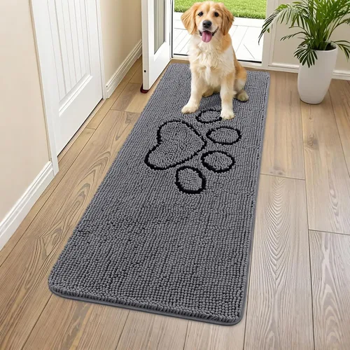 Vista 115 de Smiry Tapete para puerta de perro para patas fangosas, absorbente y Gris y negro