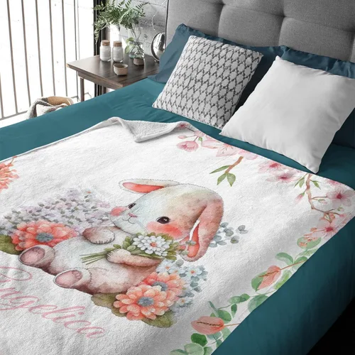 Vista 3 de Manta de franela de forro polar con nombre de conejo, manta de regalo ligera y suave para cama, sofá, viajes al aire libre, 30 x 40 pulgadas