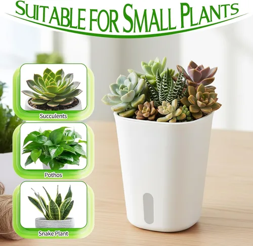 Vista 5 de 10 juegos de macetas de riego automático de 4 pulgadas para plantas de interior, macetas de plástico con riego automático con nivel visual de agua