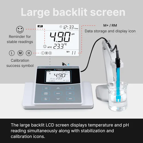 Vista 4 de Apera Instruments Kit de medidor de pH de sobremesa de laboratorio AI521 PH800, precisión de pH 0.01, gestión de datos GLP (salida USB), conector BNC