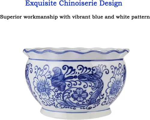 Vista 2 de HakkaGirl Chinese - Pequeña maceta de porcelana azul y blanca.
