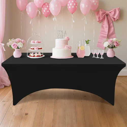 Vista 6 de Smiry Paquete de 2 manteles de elastano de 6 pies, fundas de mesa elásticas ajustables extensibles, lavables y sin arrugas, rectangulares para mesa
