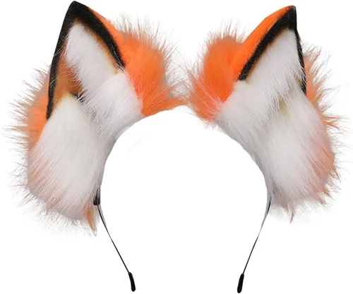 Vista 3 de VIGVAN Orejas de zorro de lobo hechas a mano Animal Cosplay Cute Head Accesorios para Halloween (negro)