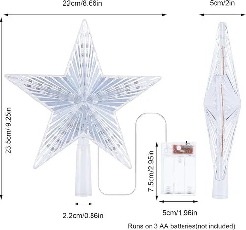 Vista 9 de DDcafor Decoración para árbol de Navidad con luz blanca cálida, ideal para decoración de árbol de Navidad, 8.7 pulgadas, funciona