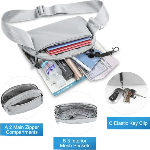 Vista 4 de ARMENCI Bolsa de cinturón para mujeres y hombres, ligera EDC manos libres, moderna para viajar, senderismo, ciclismo, entrenamiento, casual, Gris