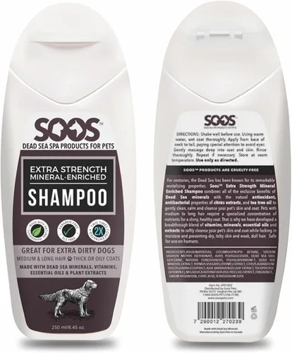 Vista 2 de Soos Champú para mascotas extra fuerte para gatos y perros, champú natural enriquecido con minerales del Mar Muerto, absorción rápida con vitaminas