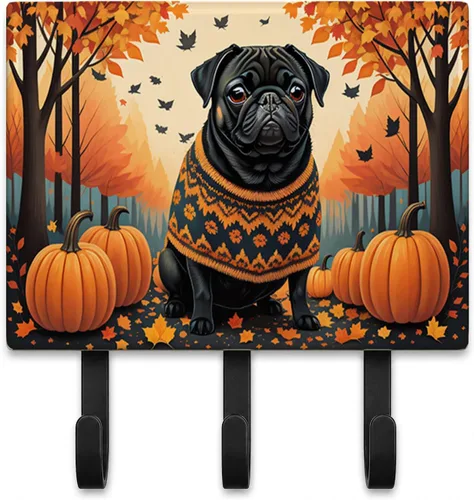 Vista 80 de Affenpinscher - Correa de otoño o llavero Affenpinscher Fall artwork on ceramic tile with three steel hooks for keys, leashes, towels
