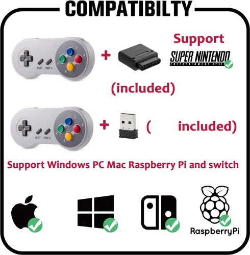 Vista 6 de Paquete de 2 controladores SNES inalámbricos para juegos retro, kiwitatá de 2.4 GHz remoto inalámbrico SNES Game Pad Controller para WindowsSNES