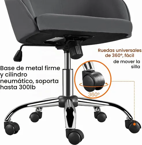 Vista 9 de Yaheetech Silla de tocador de terciopelo con ruedas, asiento de maquillaje