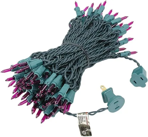 Vista 5 de Novelty Lights Mini luces incandescentes tradicionales de 50 pies, 100 bombillas, color morado sobre cable verde con espacio de 6 pulgadas, grado