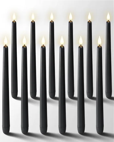 Vista 12 de Homemory - 12 piezas de velas cónicas sin llama con temporizador remoto y atenuador, velas cónicas de 11 pulgadas marfil operadas con batería